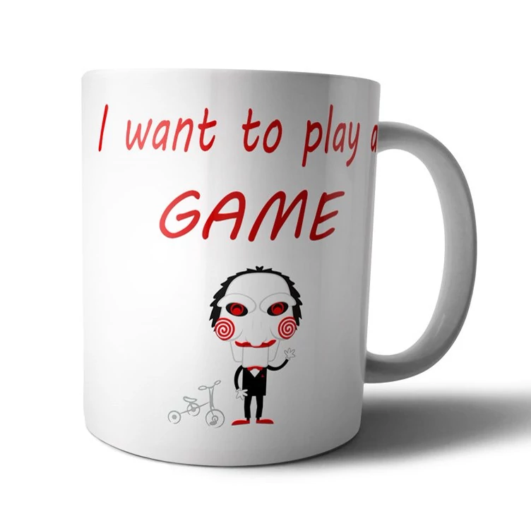 ماگ سرامیکی طرح عروسک جیگسا یا اره jigsaw saw i wanna play a game meme