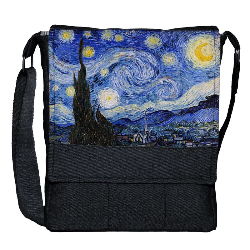 کیف رودوشی دخترانه چی چاپ مدل نقاشی ونگوگ کد Starry Night
