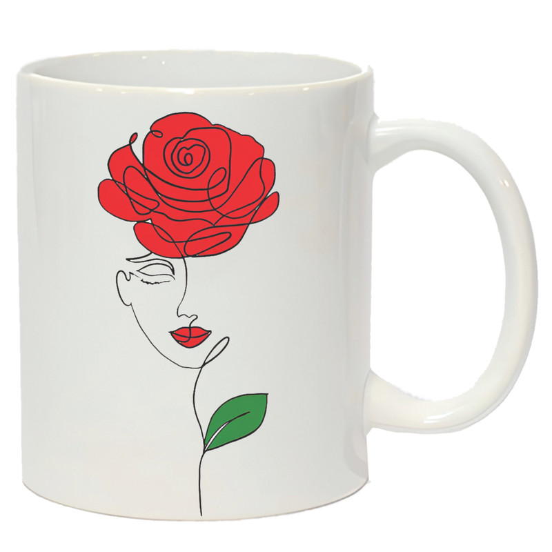 ماگ مدل ساده طرح مینیمال دختر و گل رز