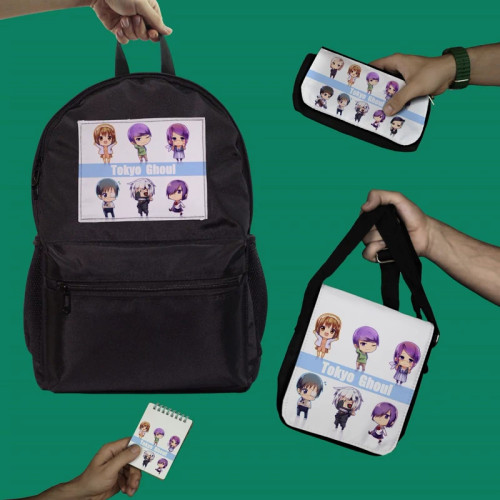 ست دانش آموزی انیمه توکیو غول tokyo ghoul شامل کوله و جامدادی و دفترچه و کیف دوشی